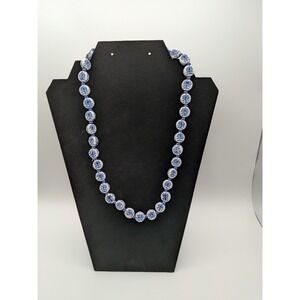 Blue and White Porcelain Floral Hand Knotted Bead Necklace Magnetic Clasp Egypt